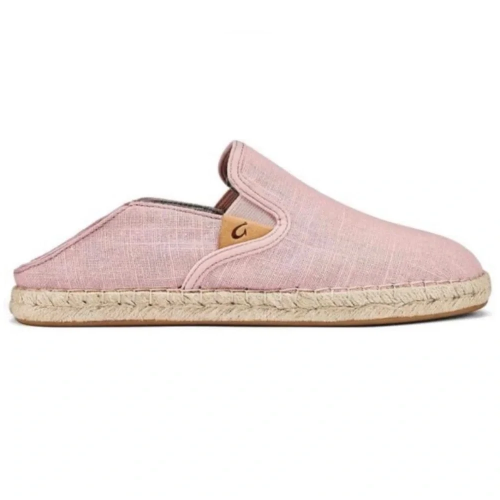 Olukai Kaula Pa’a Kapa Pink Linen Espadrille Shoe 9